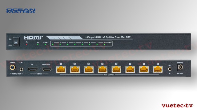 HDMI 1x8 Splitter & Cat6/6a/7 Extender with 8 Receivers - PoC/IR/EDID