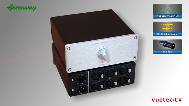 Audio-Umschalter für 2-Kanal Audio XLR 3x female auf 1x male