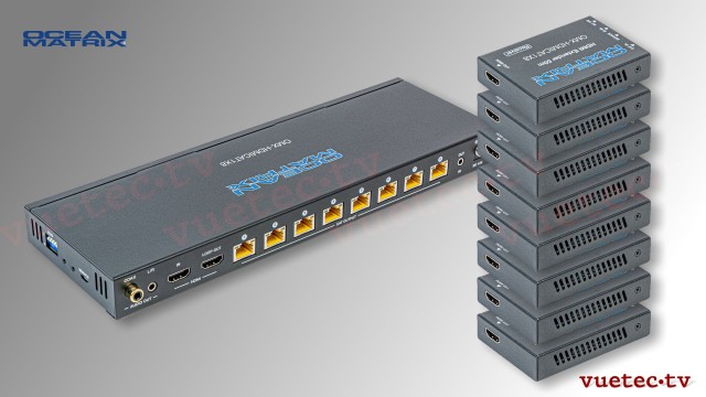 HDMI 1x8 Splitter & Cat6/6a/7 Extender with 8 Receivers - PoC/IR/EDID