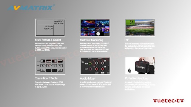 VS0601 Portable 4x SDI + 2x HDMI 6 Channel AV Matrix Switcher