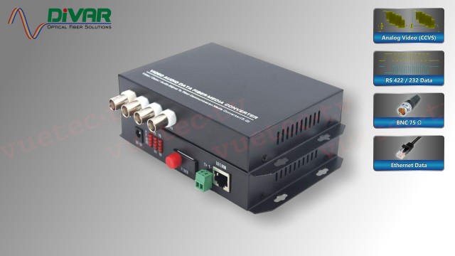 LWL4VDE - 4-Kanal Analog Video + RS485 + 10/100 Ethernet Fiber Converter Set