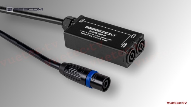 SpeakON-Splitter NL4F zu 2x NL4, sym. Speaker Level, passiv, 2fach Verteiler