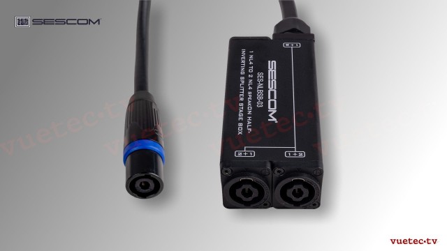 SpeakON-Invers Splitter NL4F zu 4x NL4, sym. Speaker Level, passiv, 2fach Verteiler